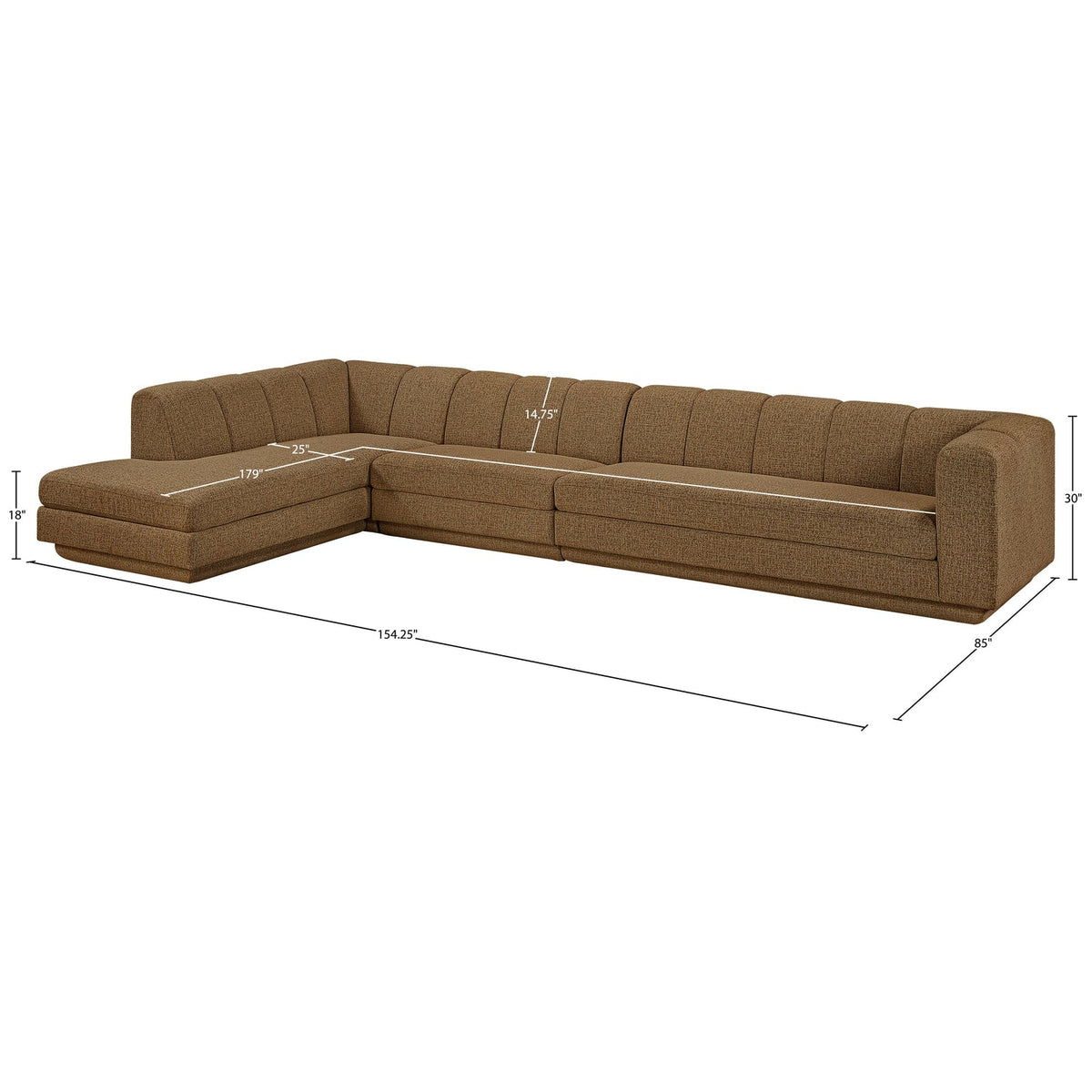 Modari Brown Fabric Upholstered 3 Piece Modular Sectional Sofa