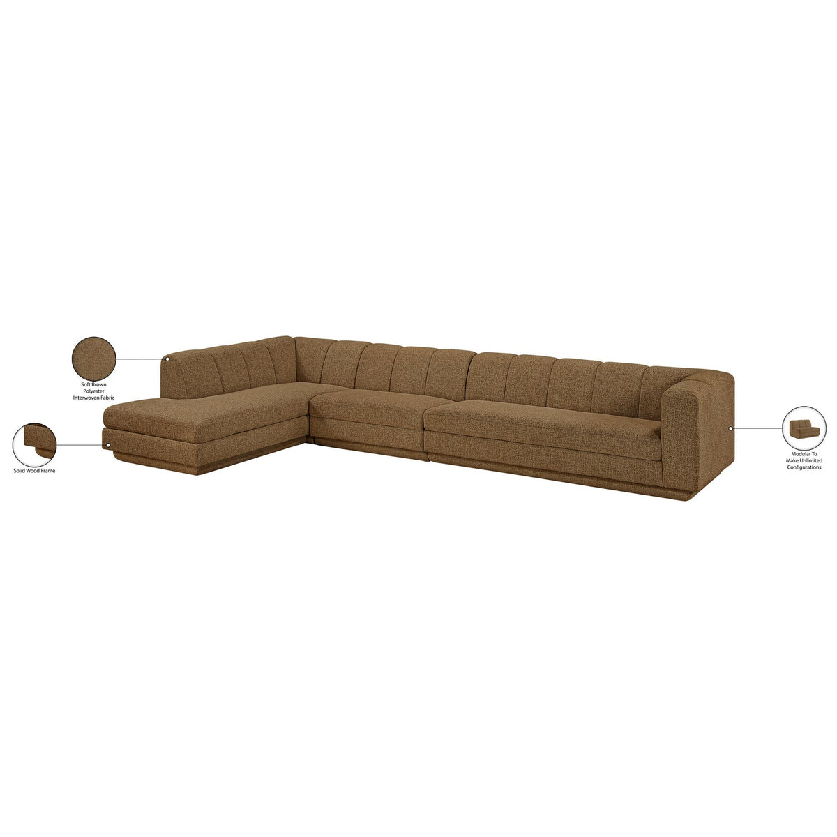 Modari Brown Fabric Upholstered 3 Piece Modular Sectional Sofa