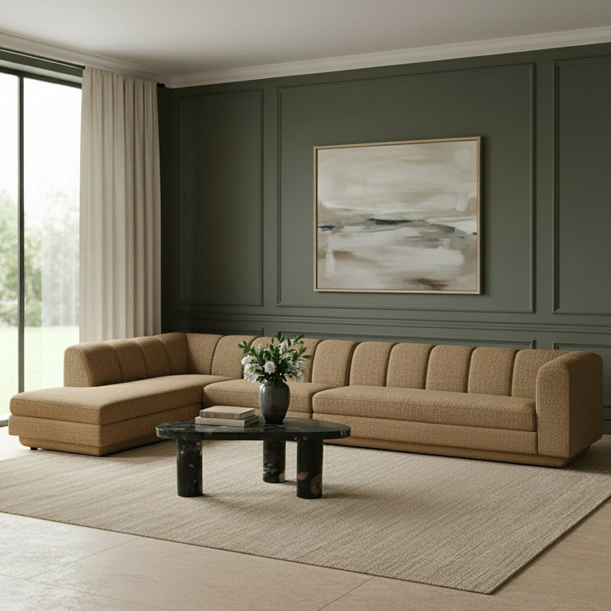 Modari Brown Fabric Upholstered 3 Piece Modular Sectional Sofa