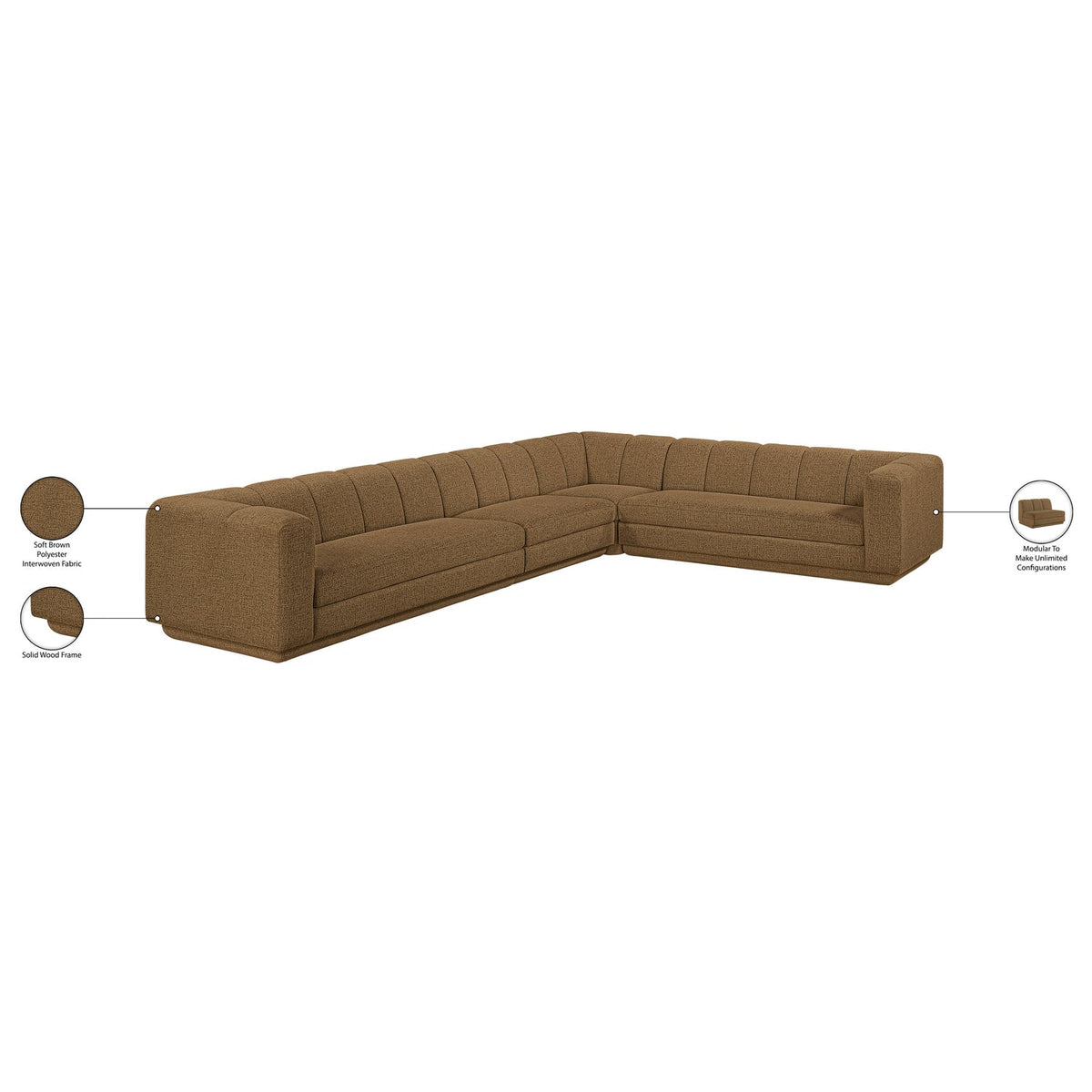 Modari Brown Fabric Upholstered 4 Piece Modular Sectional Sofa