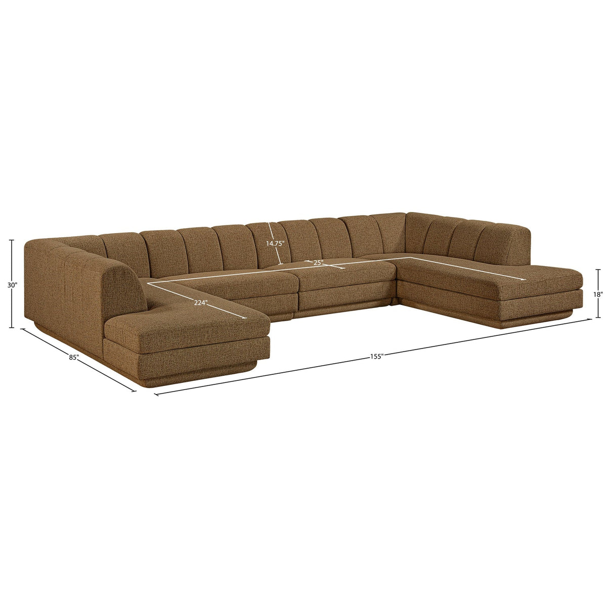 Modari Brown Fabric Upholstered 4 Piece Modular Sectional Sofa