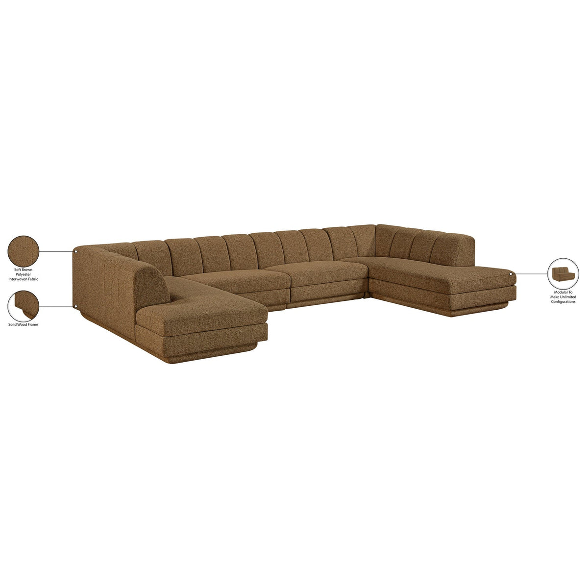 Modari Brown Fabric Upholstered 4 Piece Modular Sectional Sofa