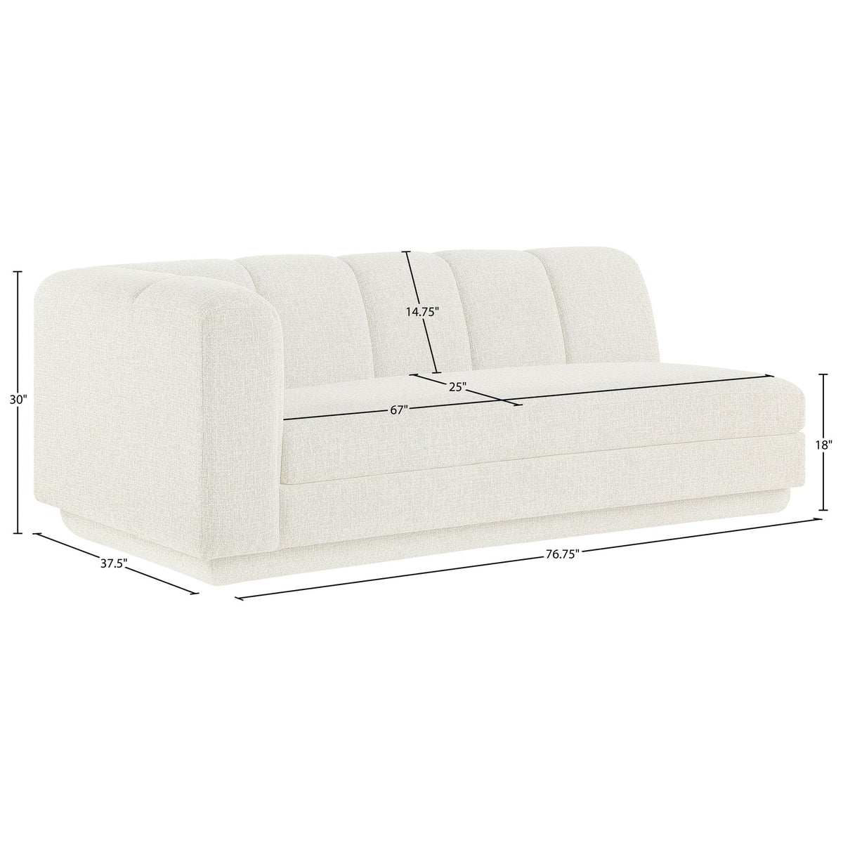 Modari 76.75in Cream Fabric Upholstered Left Arm Sofa