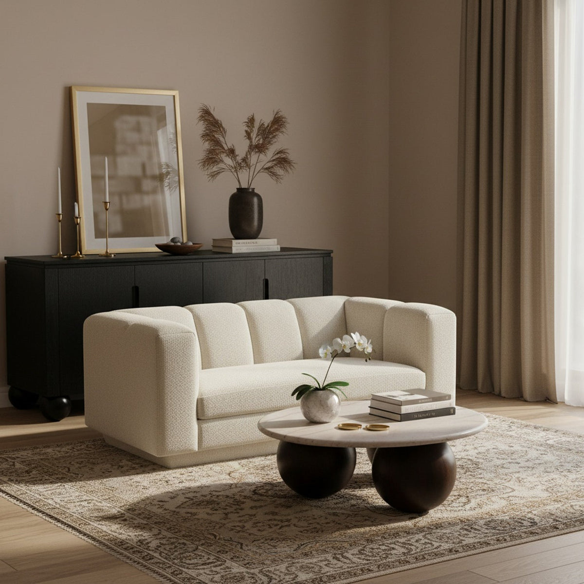 Modari 70.25in Cream Fabric Upholstered Loveseat