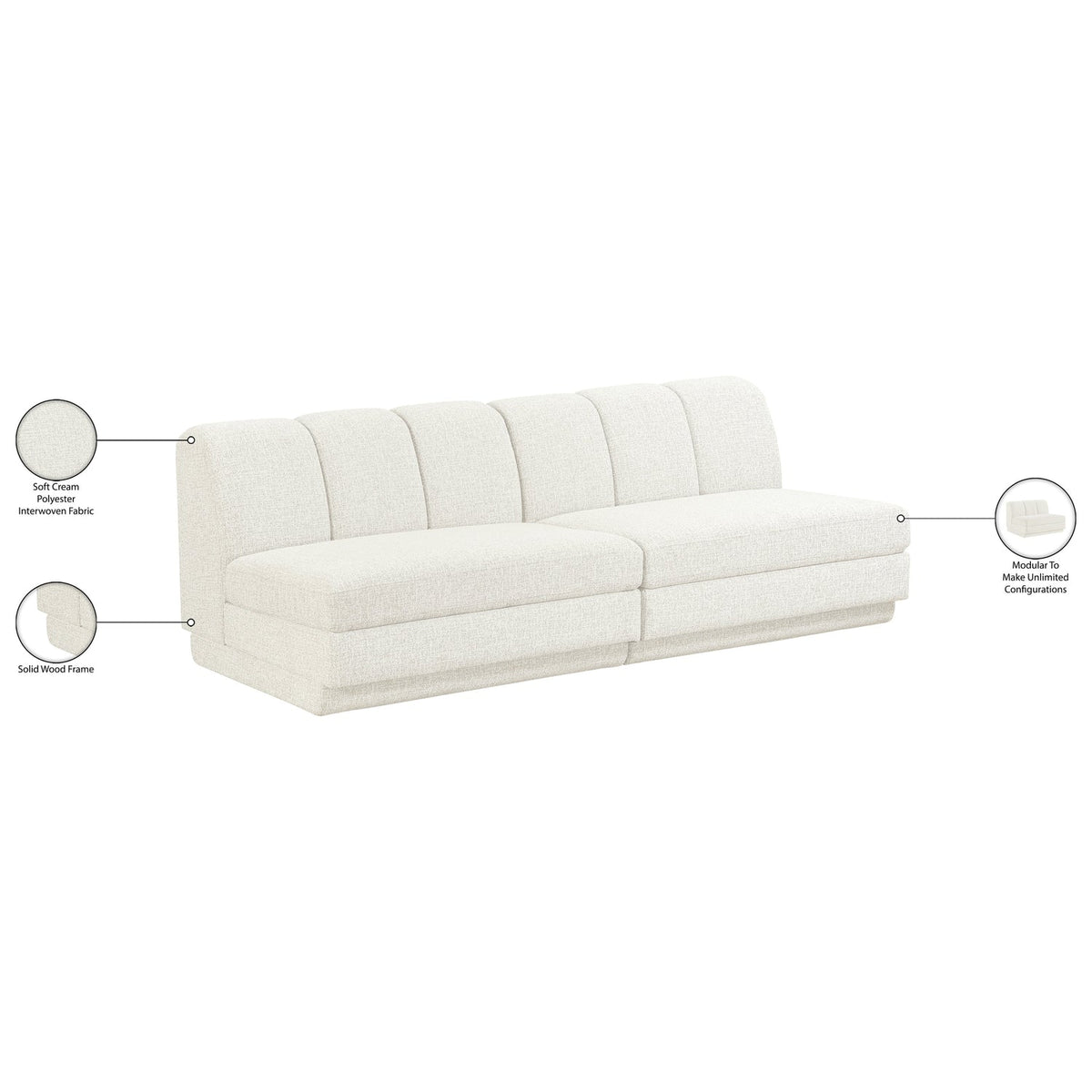 Modari Cream Fabric Upholstered 2 Piece Modular Sofa