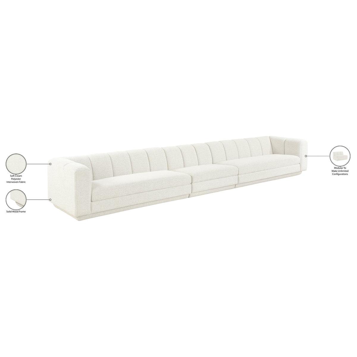 Modari Cream Fabric Upholstered 3 Piece Modular Sofa