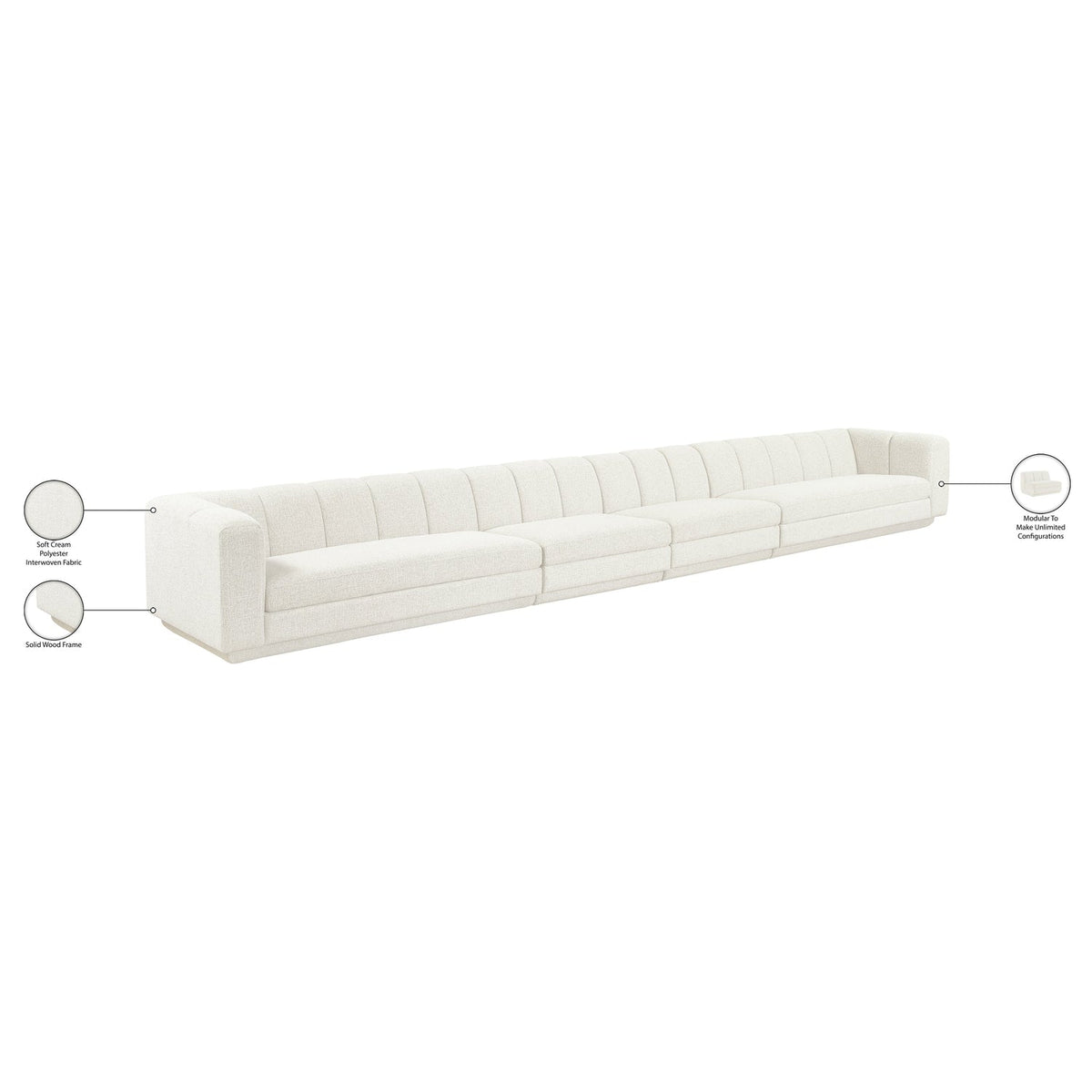 Modari Cream Fabric Upholstered 4 Piece Modular Sofa