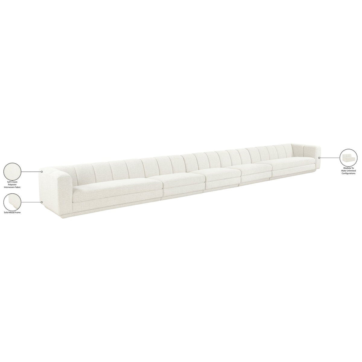 Modari Cream Fabric Upholstered 5 Piece Modular Sofa