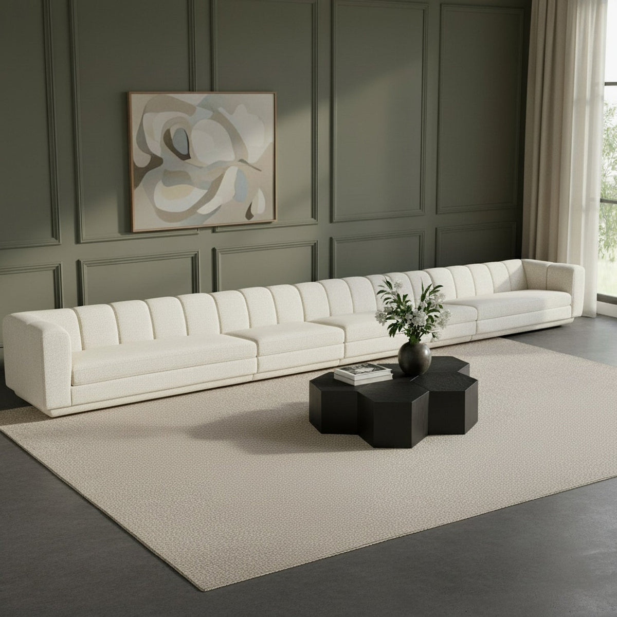 Modari Cream Fabric Upholstered 5 Piece Modular Sofa