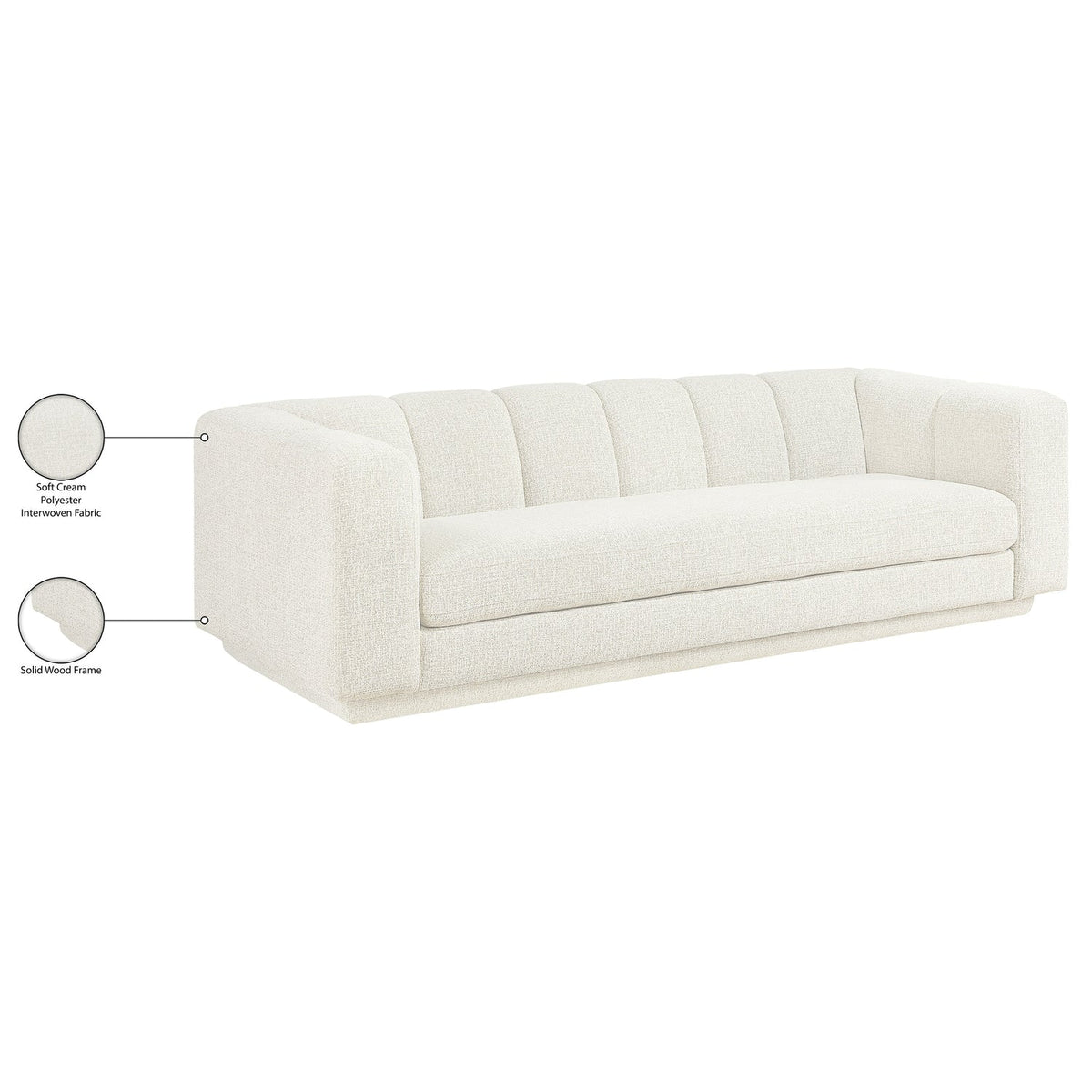Modari 95in Cream Fabric Upholstered Sofa