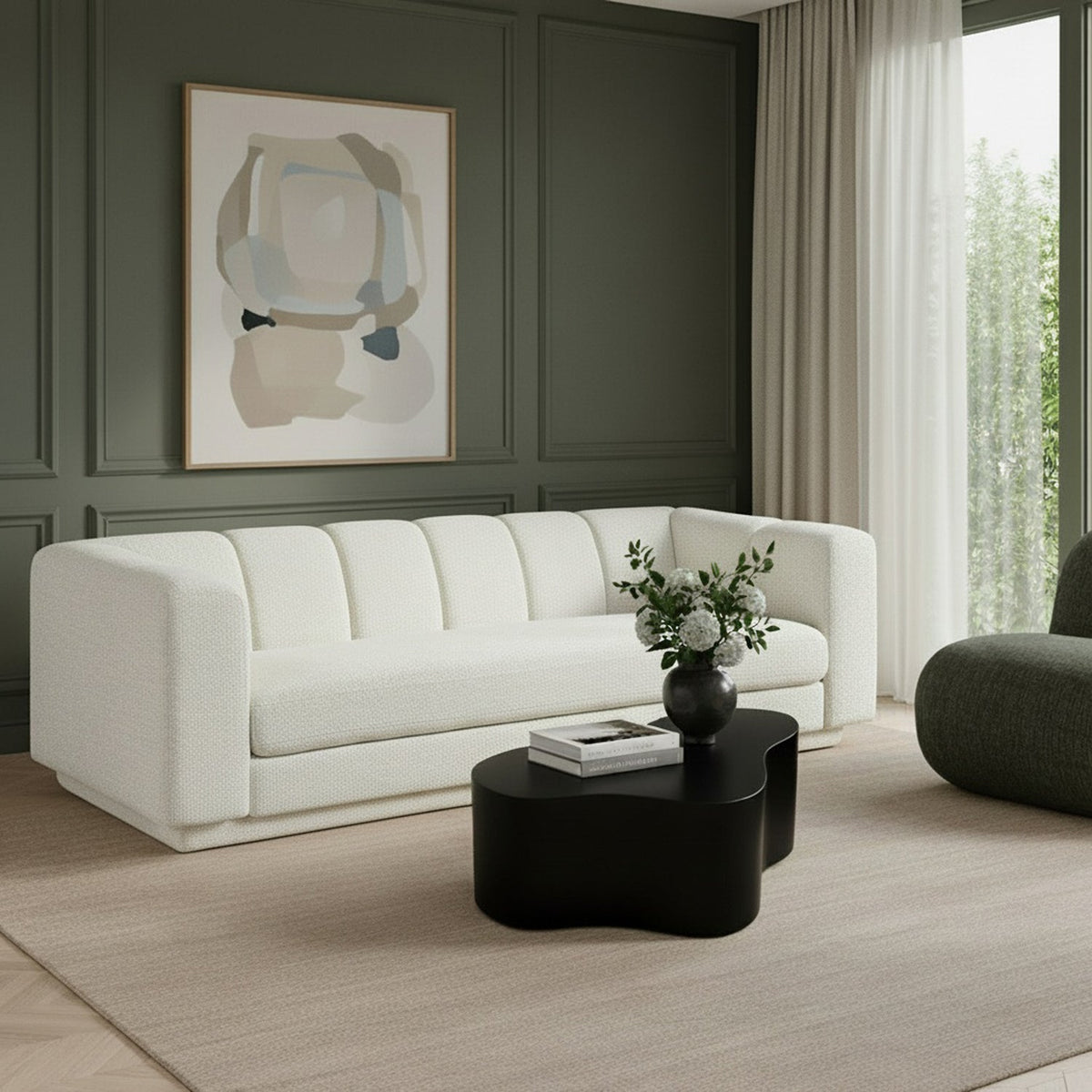 Modari 95in Cream Fabric Upholstered Sofa