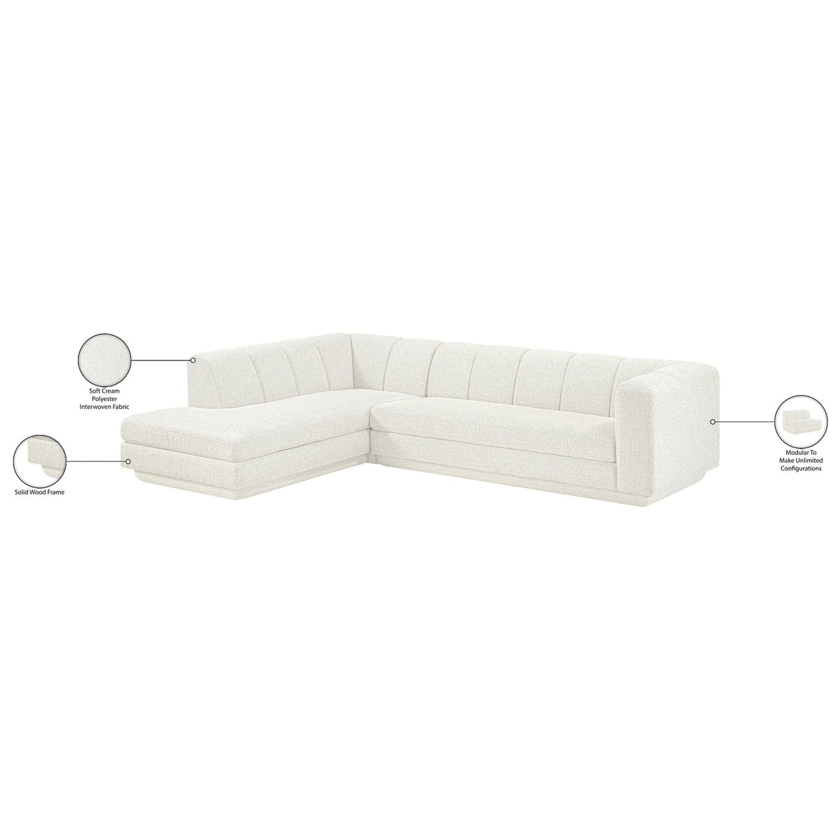 Modari Cream Fabric Upholstered 2 Piece Modular Sectional Sofa