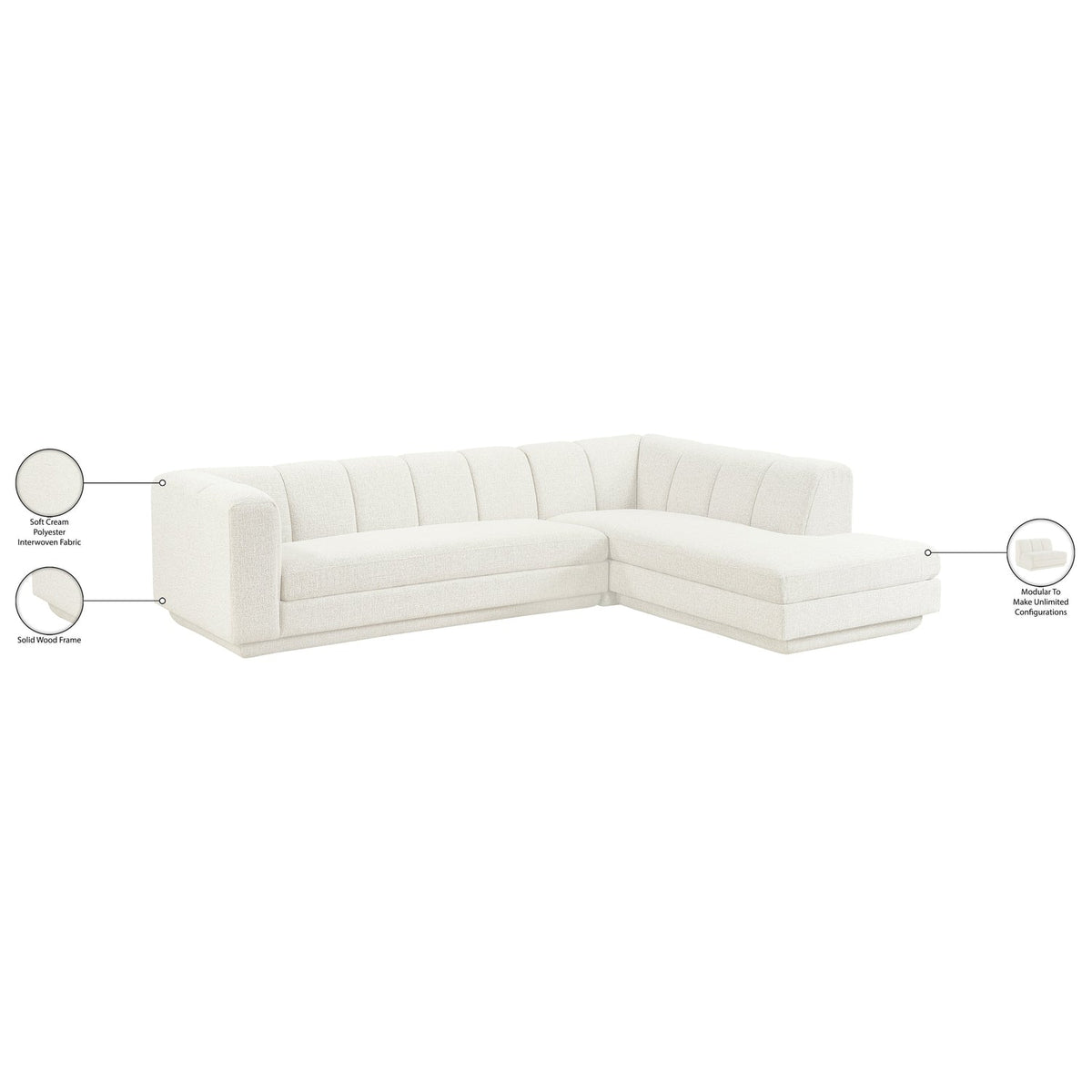 Modari Cream Fabric Upholstered 2 Piece Modular Sectional Sofa