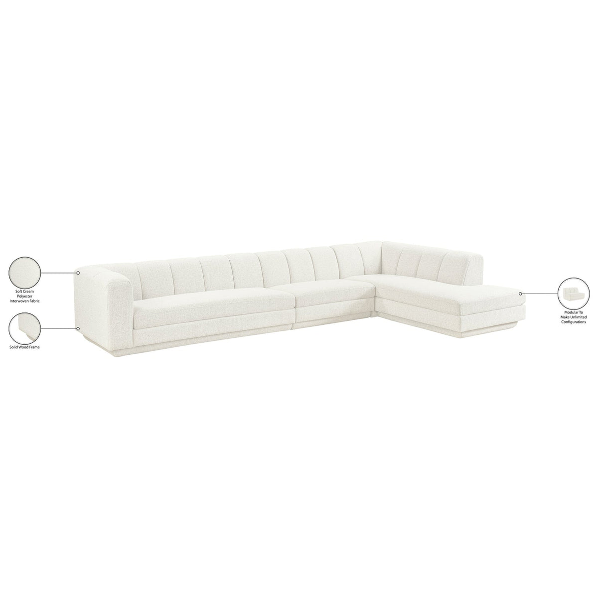 Modari Cream Fabric Upholstered 3 Piece Modular Sectional Sofa