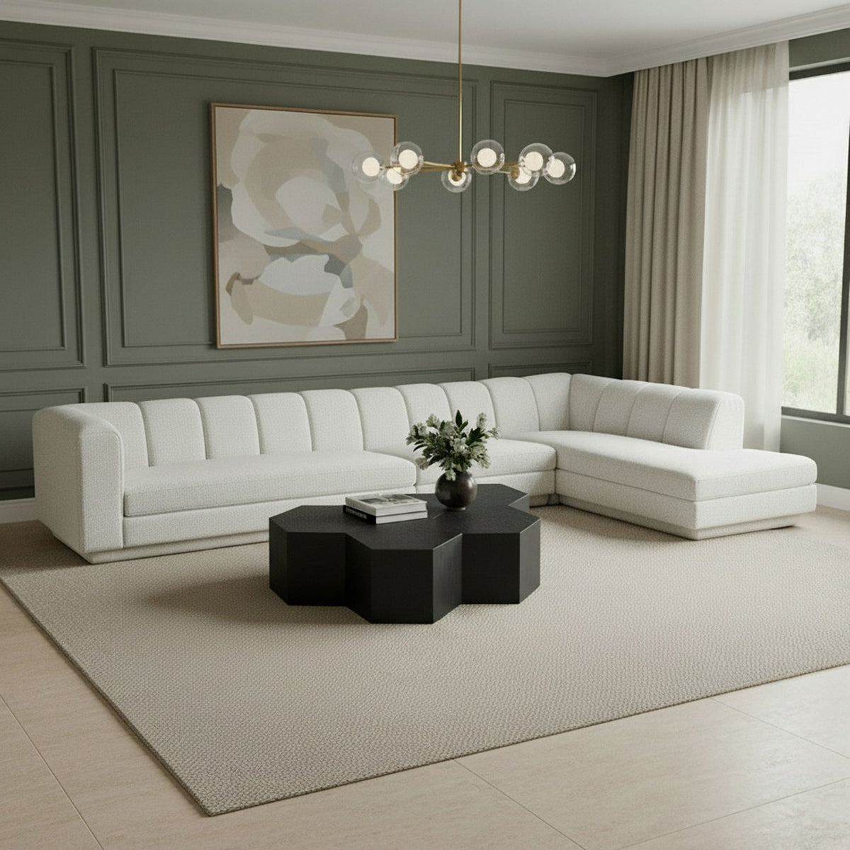 Modari Cream Fabric Upholstered 3 Piece Modular Sectional Sofa