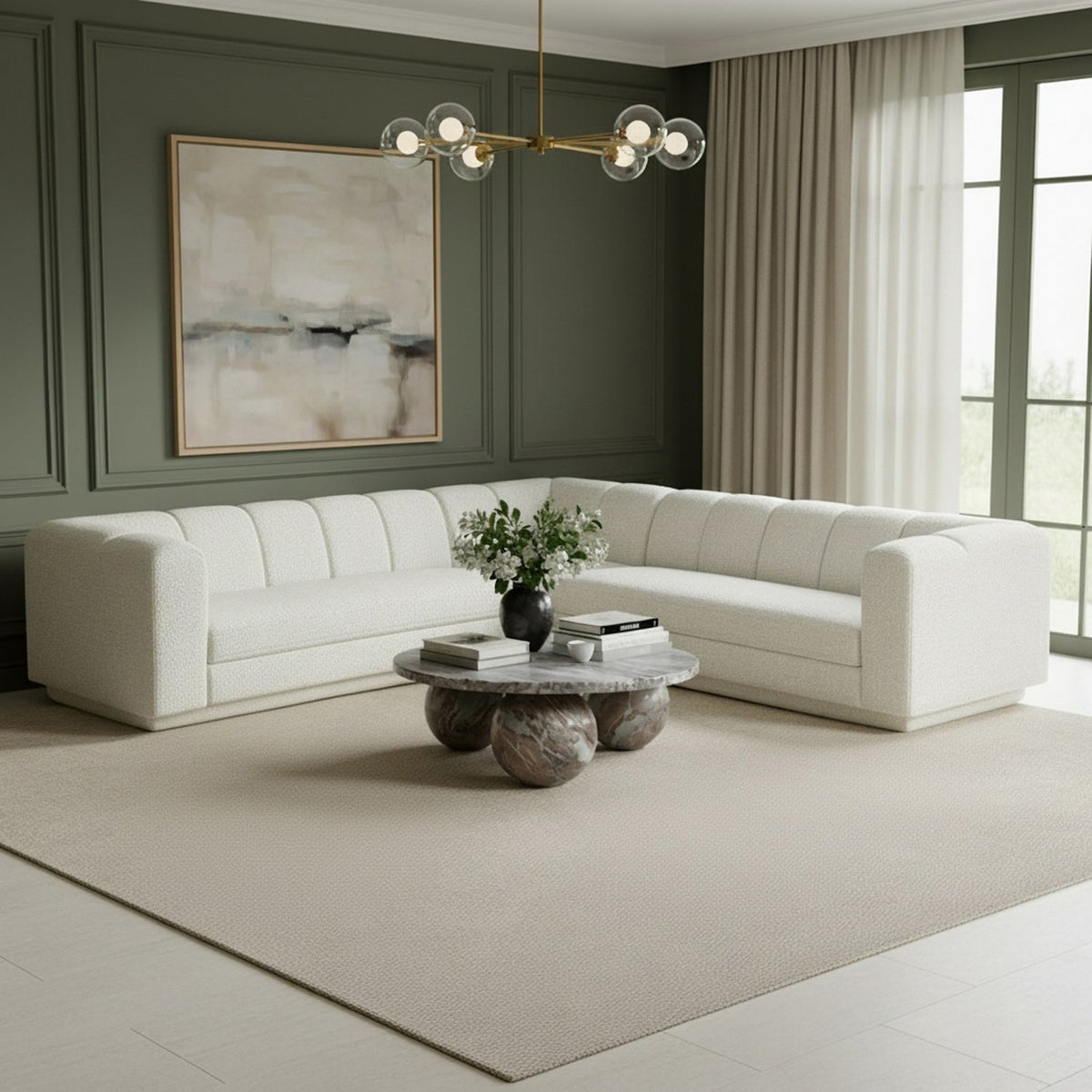 Modari Cream Fabric Upholstered 3 Piece Modular Sectional Sofa