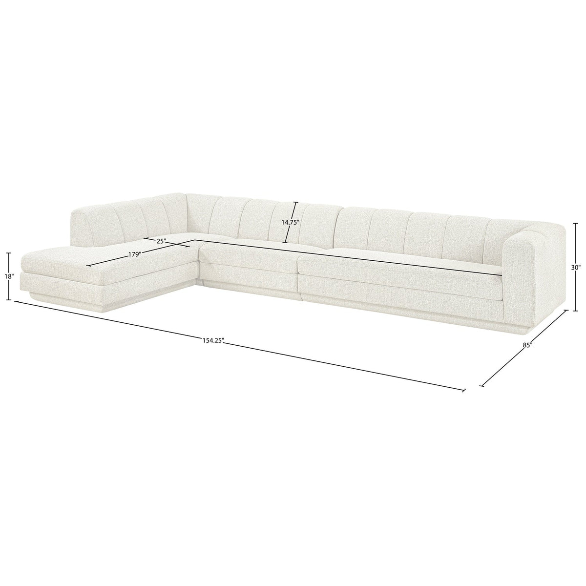 Modari Cream Fabric Upholstered 3 Piece Modular Sectional Sofa