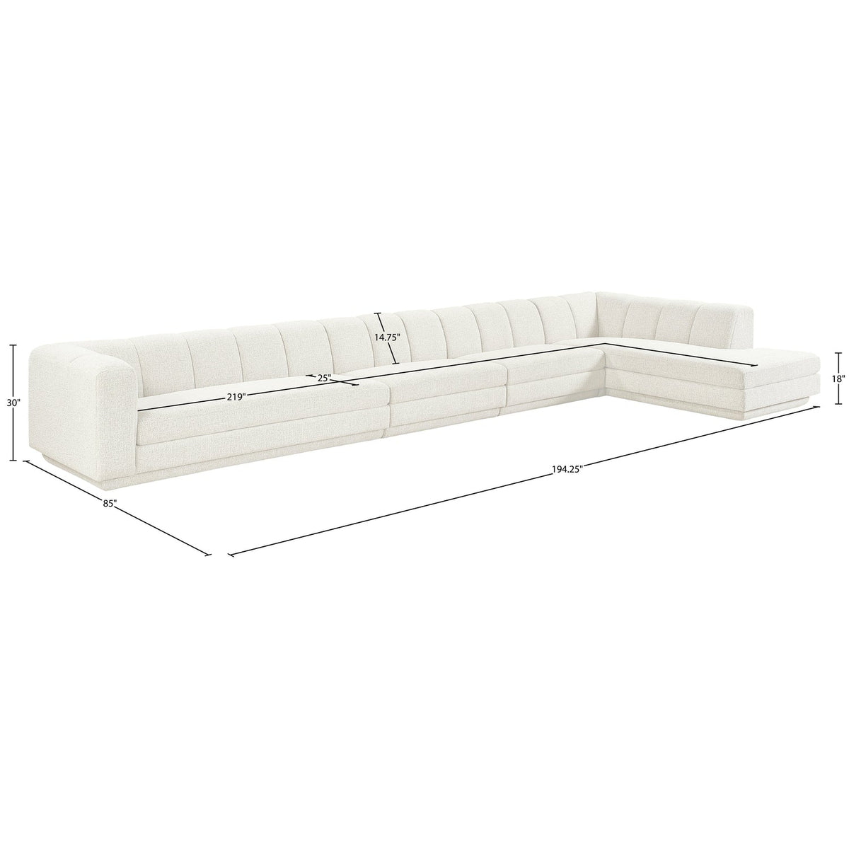 Modari Cream Fabric Upholstered 4 Piece Modular Sectional Sofa