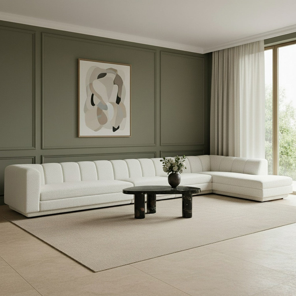Modari Cream Fabric Upholstered 4 Piece Modular Sectional Sofa