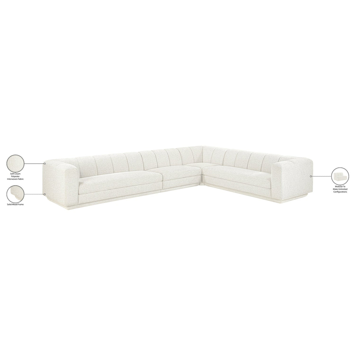 Modari Cream Fabric Upholstered 4 Piece Modular Sectional Sofa