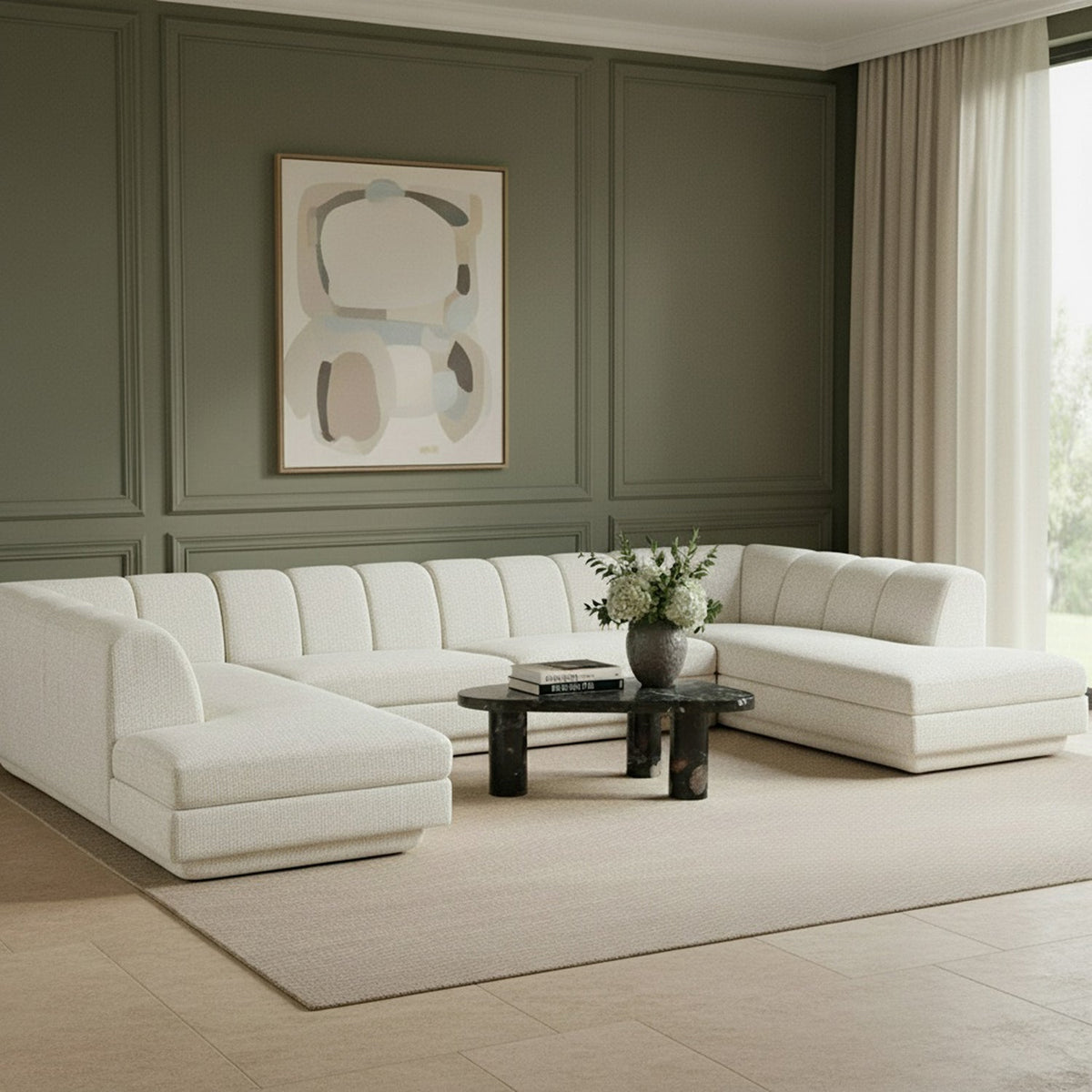 Modari Cream Fabric Upholstered 4 Piece Modular Sectional Sofa