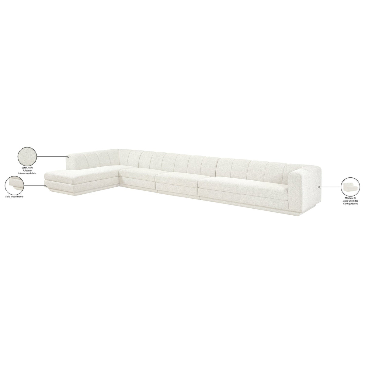 Modari Cream Fabric Upholstered 4 Piece Modular Sectional Sofa