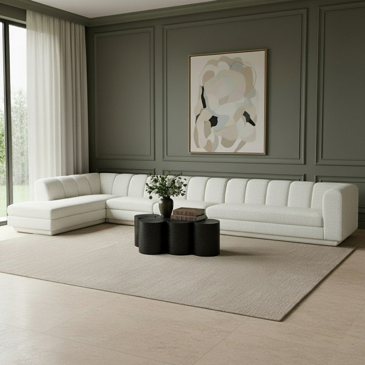 Modari Cream Fabric Upholstered 4 Piece Modular Sectional Sofa