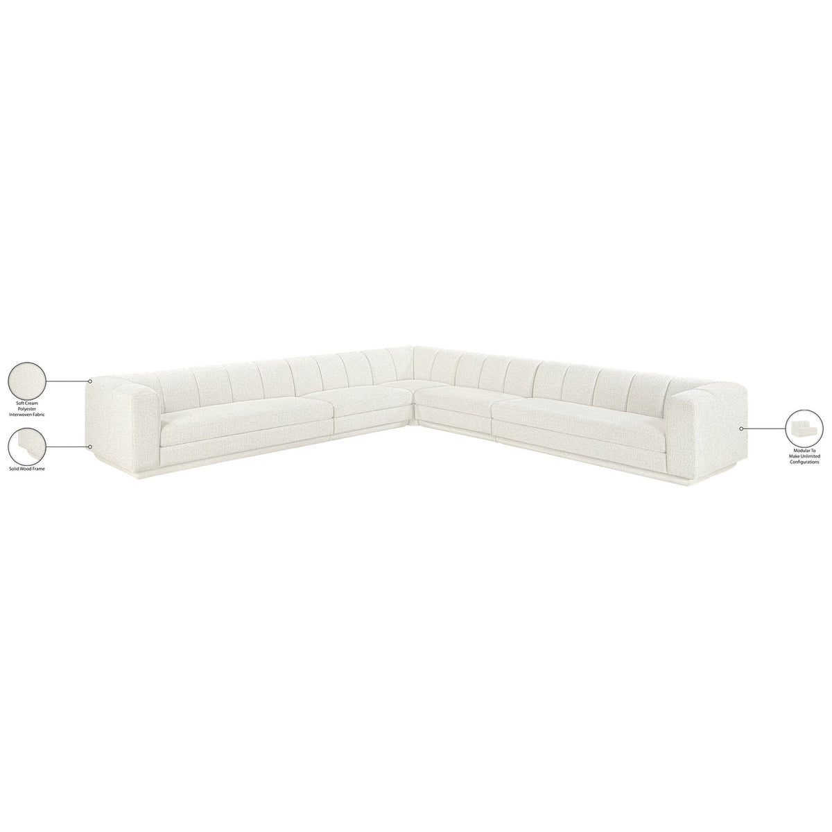 Modari Cream Fabric Upholstered 5 Piece Modular Sectional Sofa
