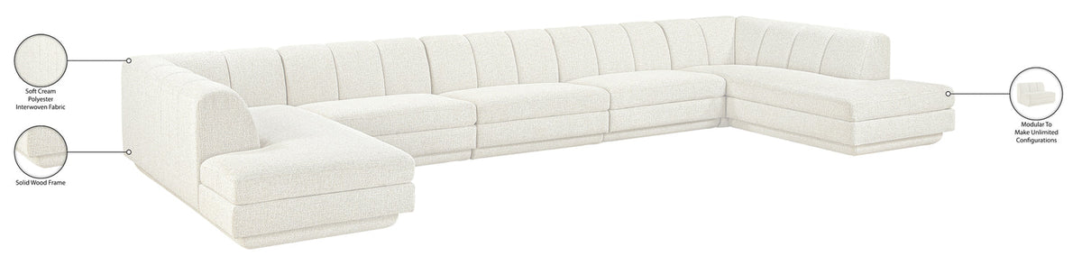 Modari Cream Fabric Upholstered 5 Piece Modular Sectional Sofa