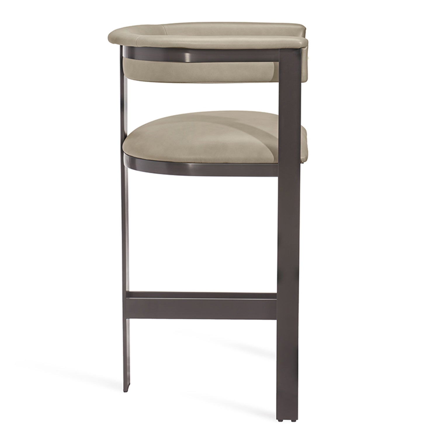 Darcy Fawn Taupe Counter Stool in stainless steel graphite finish, side profile view