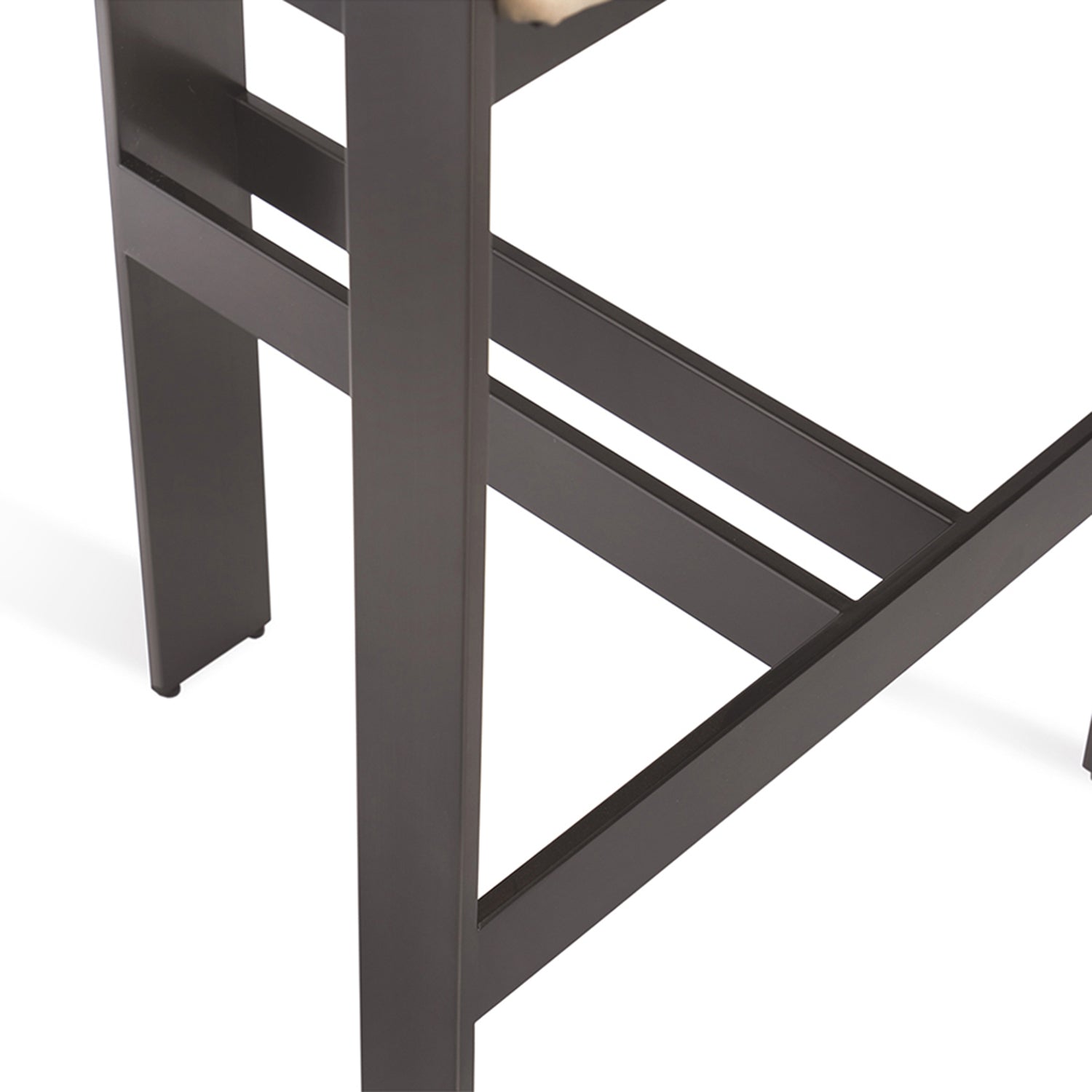Darcy Fawn Taupe Counter Stool in stainless steel graphite finish, shown to scale