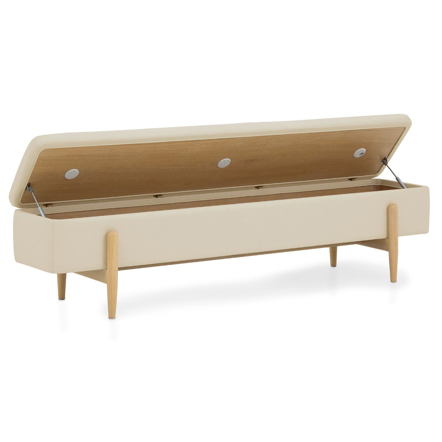 Brynn Acorn Storage Bench in oak Saddle finish, side profile view