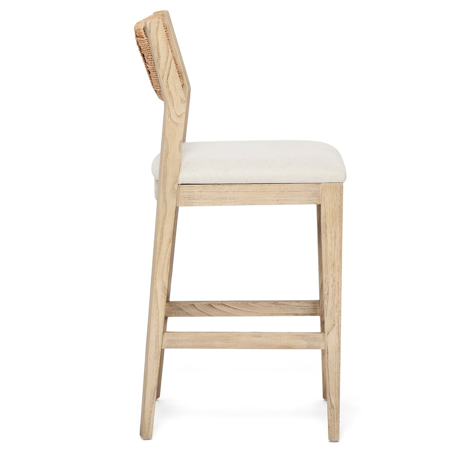 Detail of the seat and leg detail on the Interlude Home Colony Washed Taupe Counter Stool