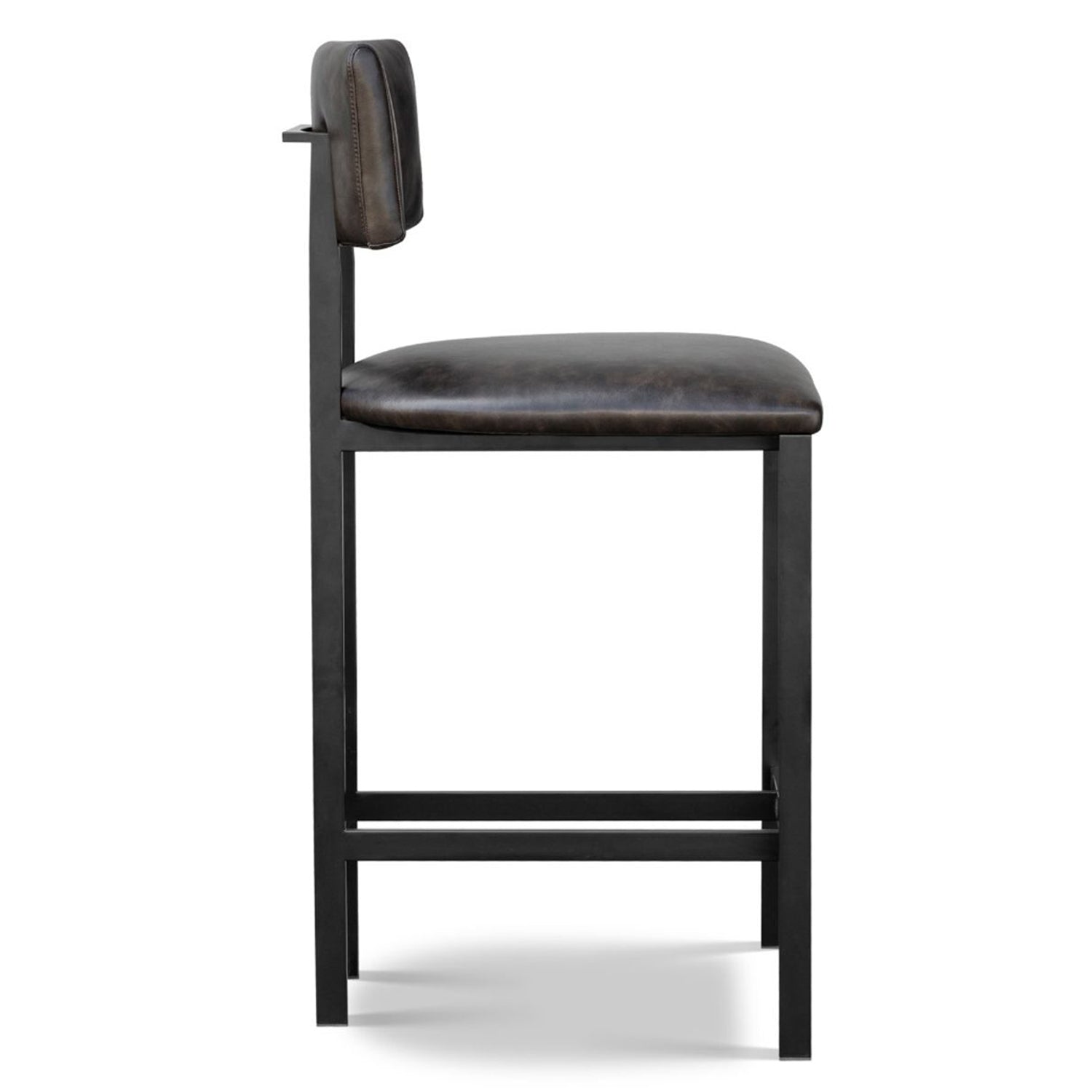 Detail of the Landon II Tobacco Counter Stool highlighting the stainless steel construction