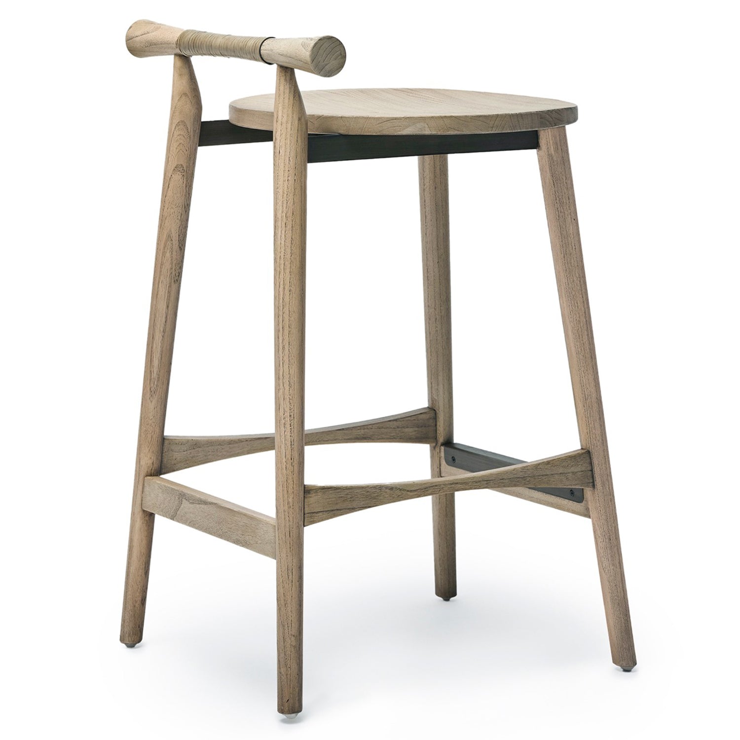 Interlude Home Madeira Counter Stool, close-up of the washed taupe oak frame