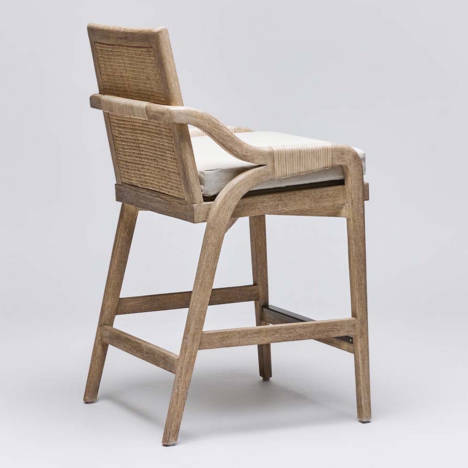 Delray White Ceruse Counter Stool in mahogany White Ceruse finish, detail of the frame