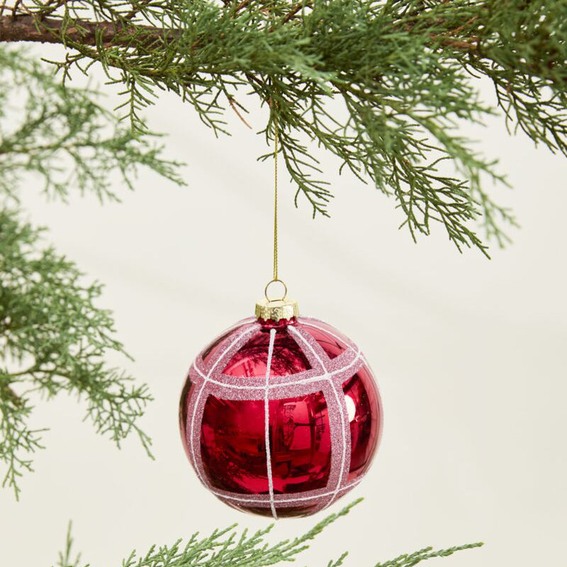 Glitter Plaid Ornament Set of 6