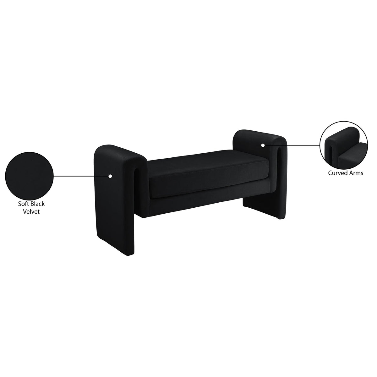 Sloan Black Velvet Upholstered Bench