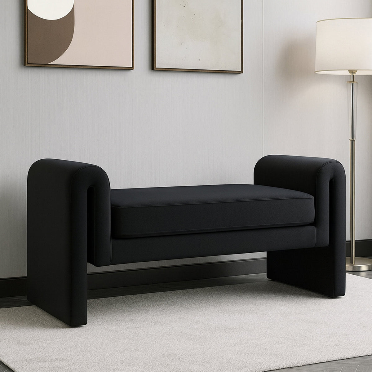 Sloan Black Velvet Upholstered Bench