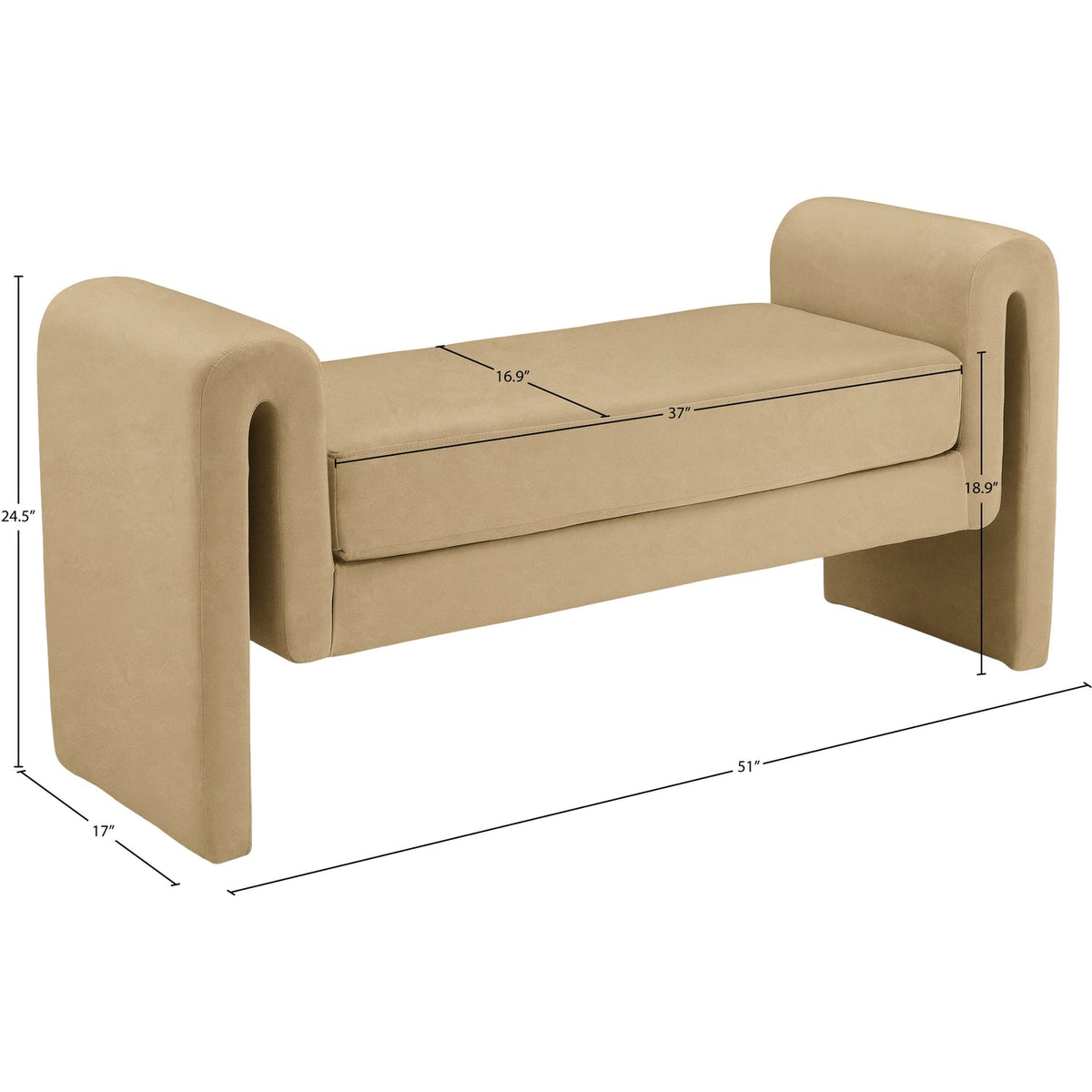 Sloan Camel Velvet Upholstered Bench