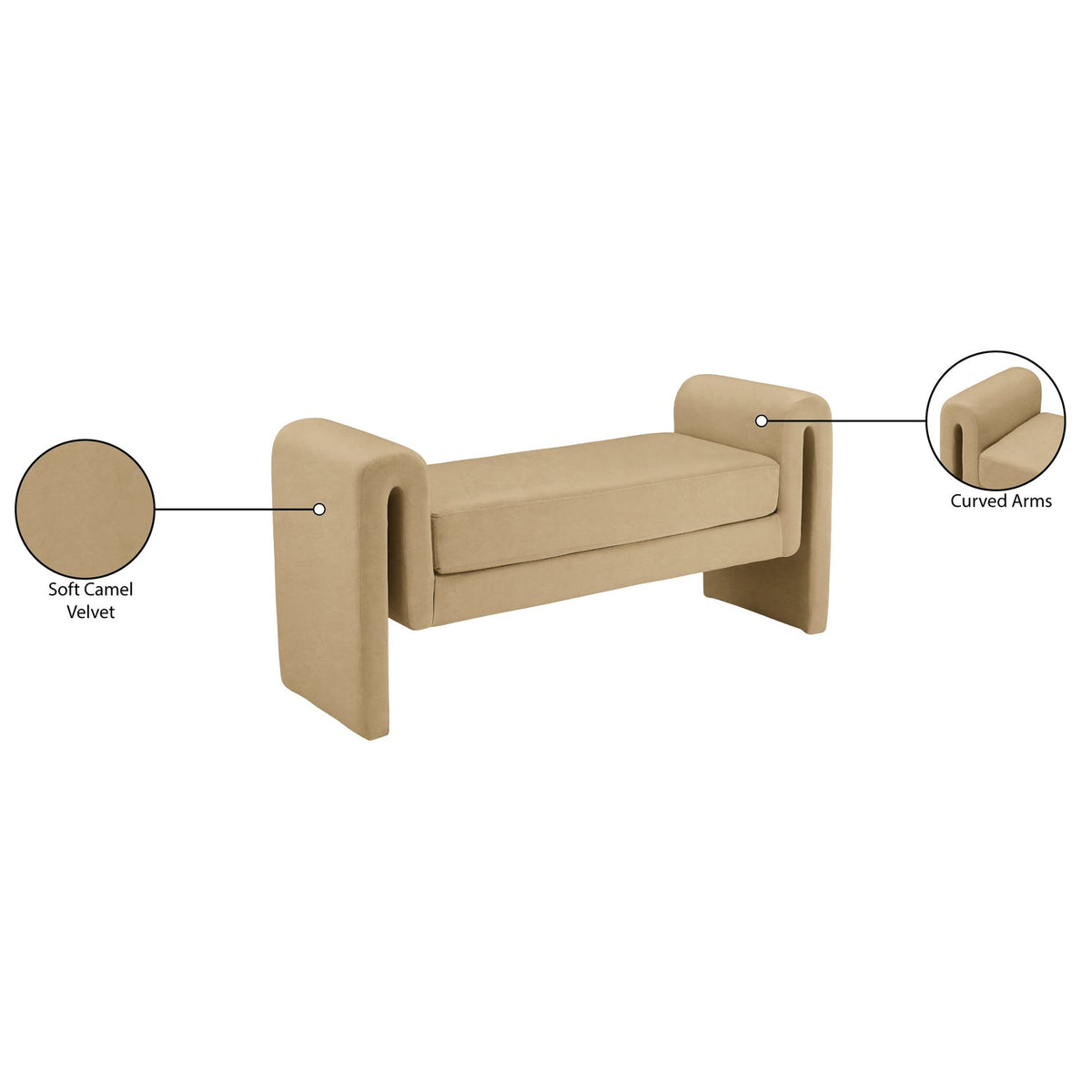 Sloan Camel Velvet Upholstered Bench