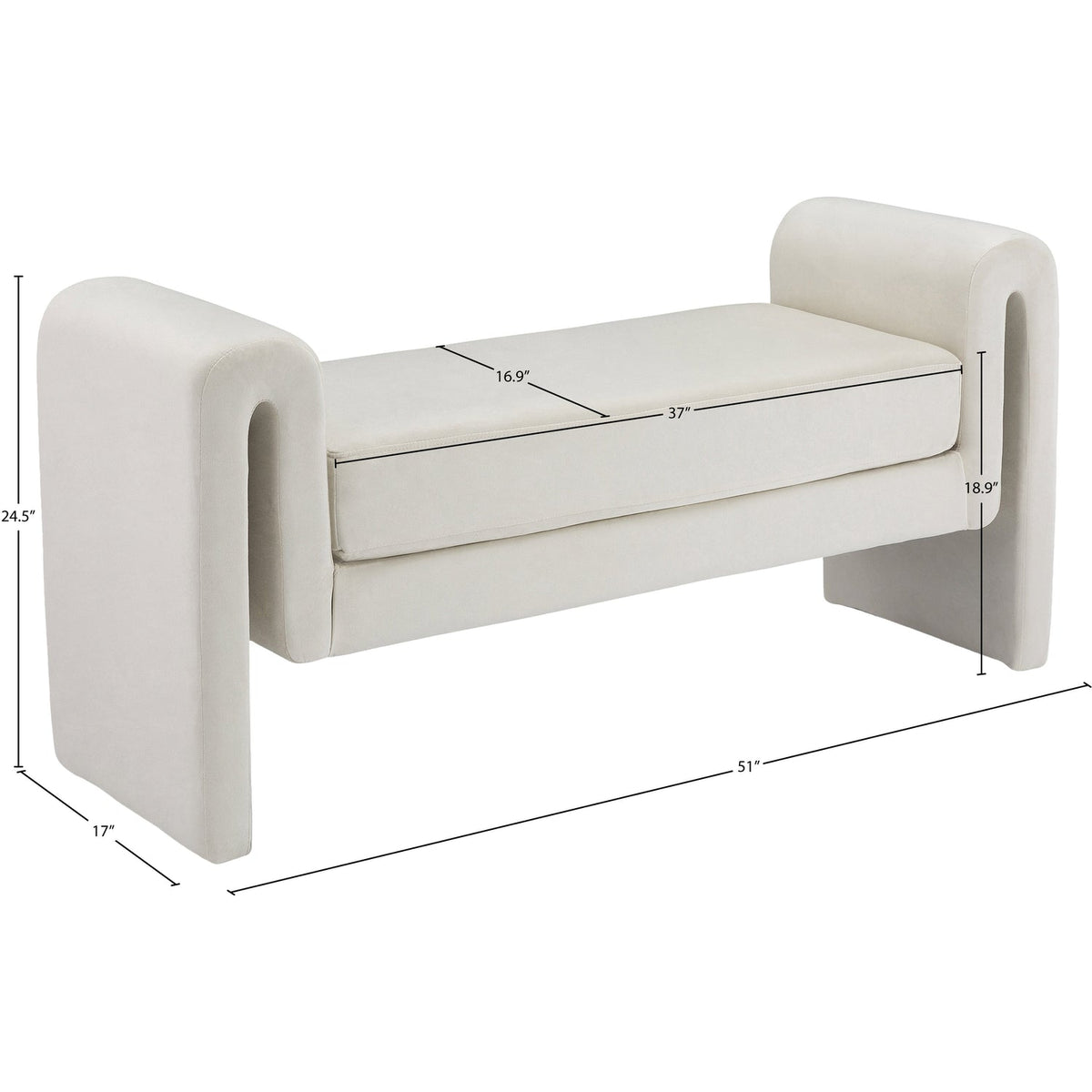 Sloan Cream Velvet Upholstered Bench