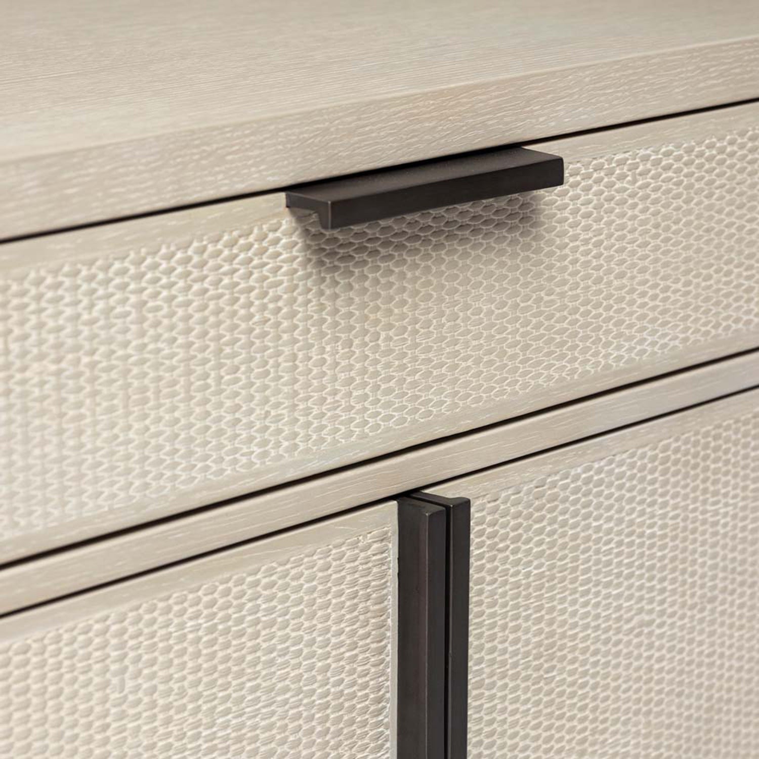 Holmes Cliffside Occasional Chest in oak cliffside finish, detail of the frame