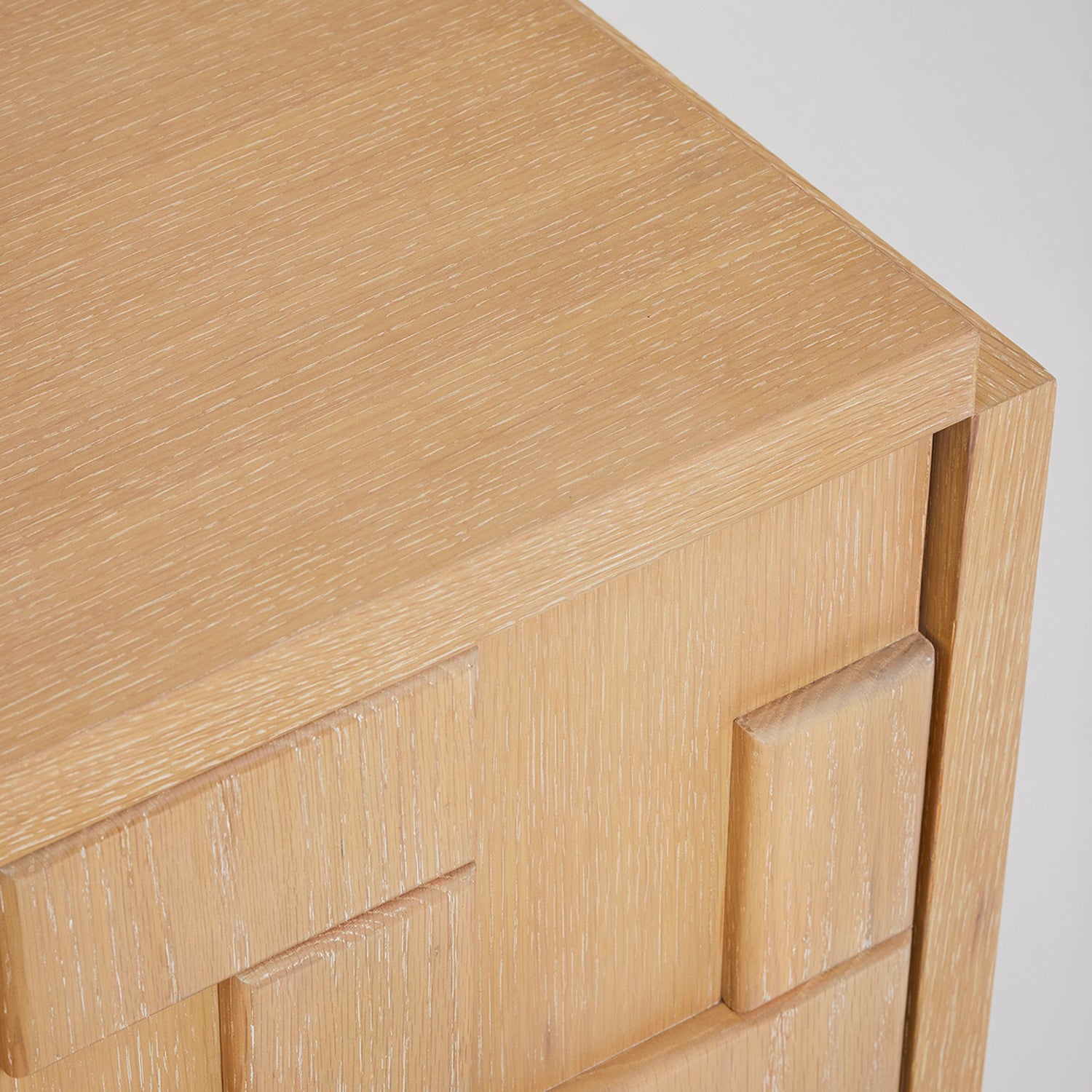 Louise Saddle Occasional Chest in oak Saddle finish, close-up of the surface texture