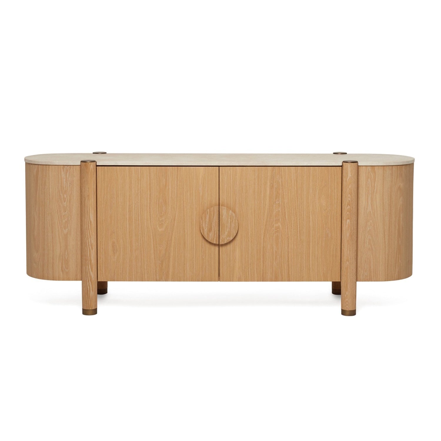 Thorne Saddle Credenza styled in a room to show its credenza scale and proportions