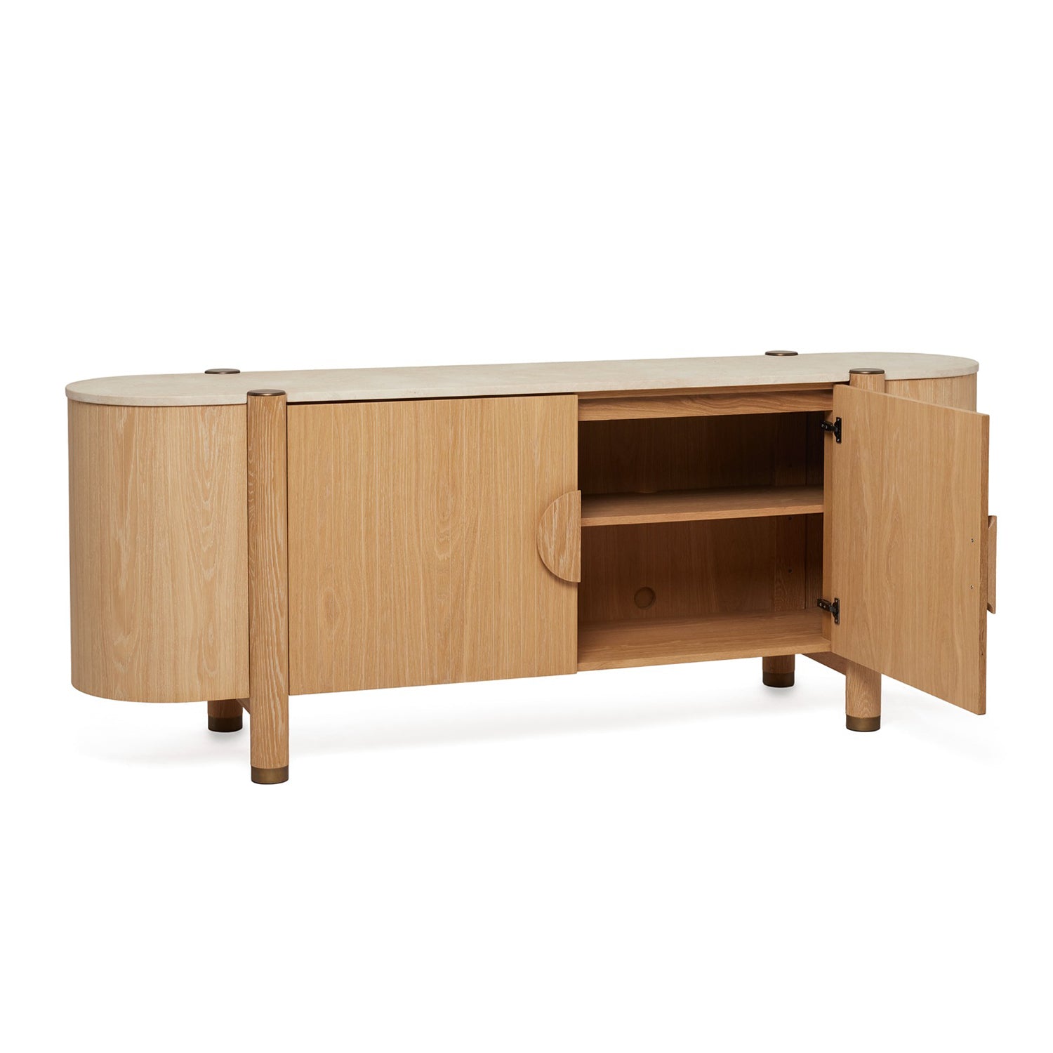 Close-up of the Oak finish on the Thorne Saddle Credenza