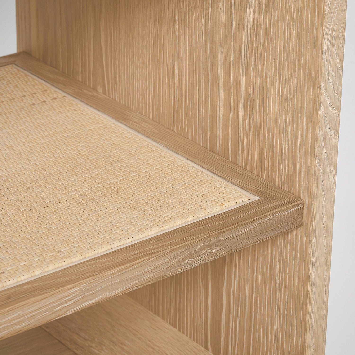 Marsh Tall Bedside Chest in oak saddle finish, styled in a room setting