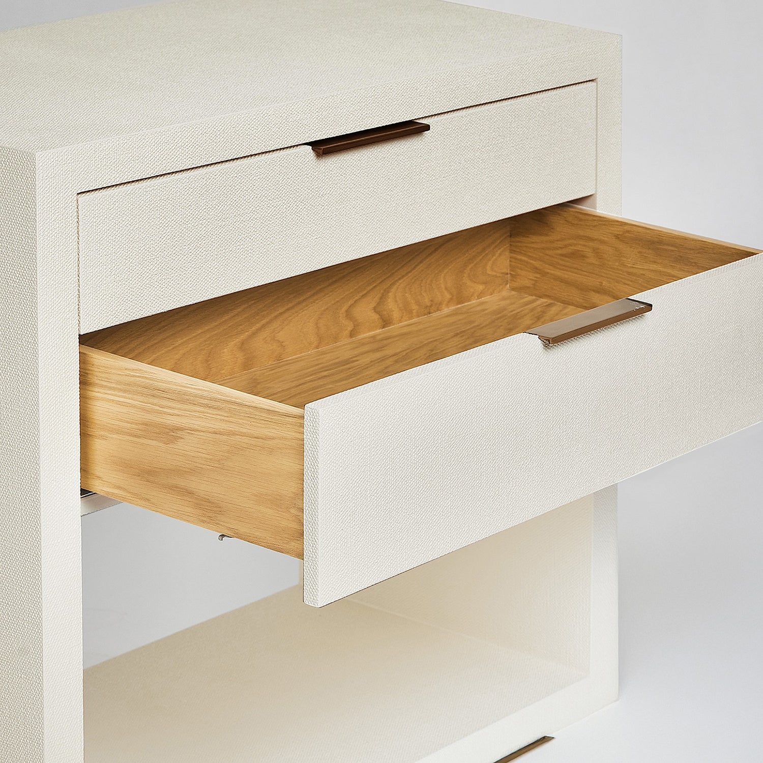 Montaigne White Tall Bedside Chest in wood Natural White finish, side profile view
