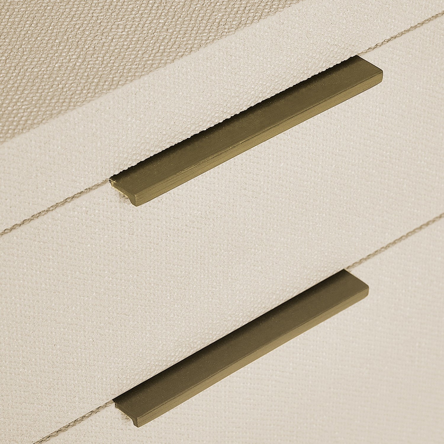 Montaigne Sand Tall Bedside Chest in wood Sand finish, shown to scale
