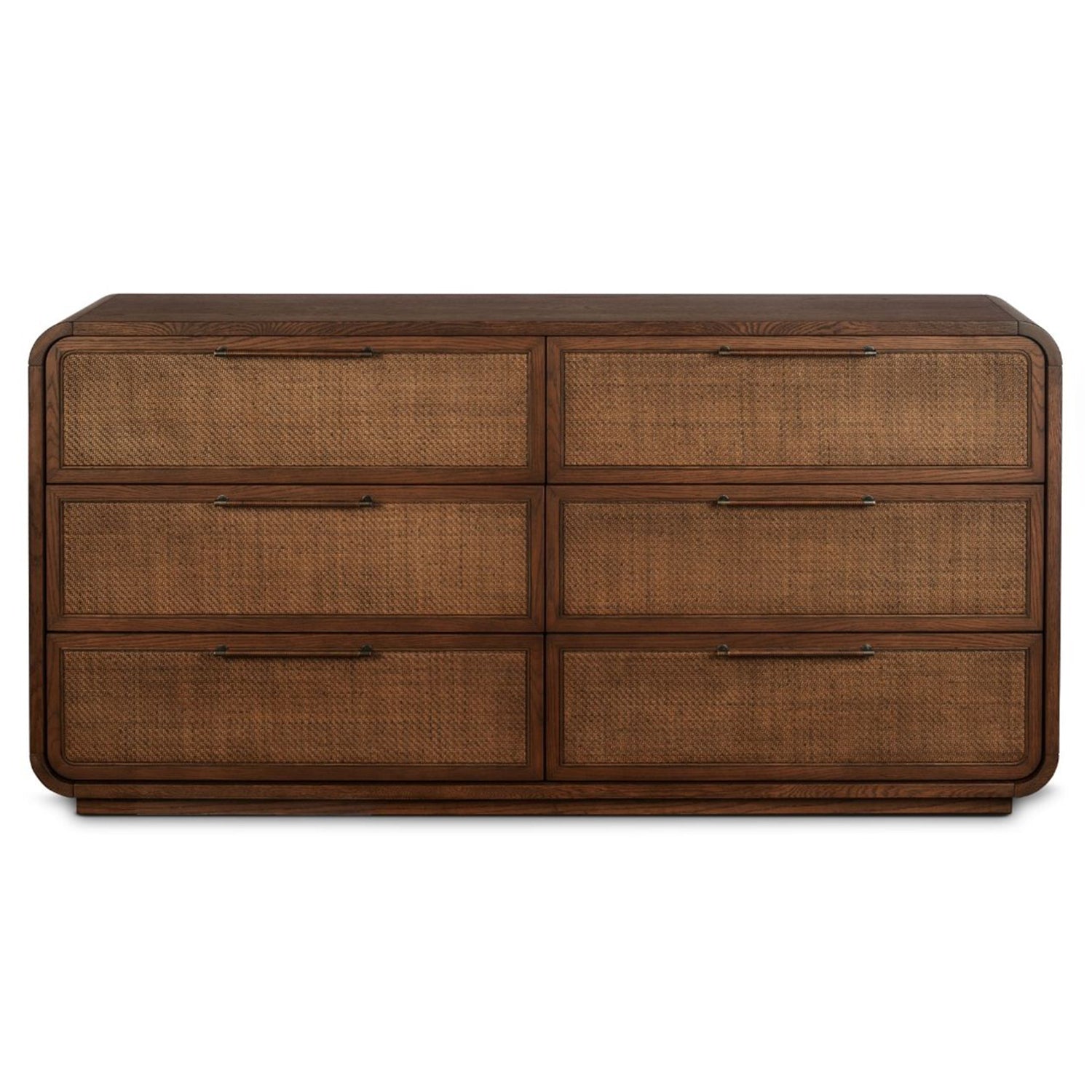 Detail of the Marsh Walnut 6 Drawer Chest highlighting the oak construction